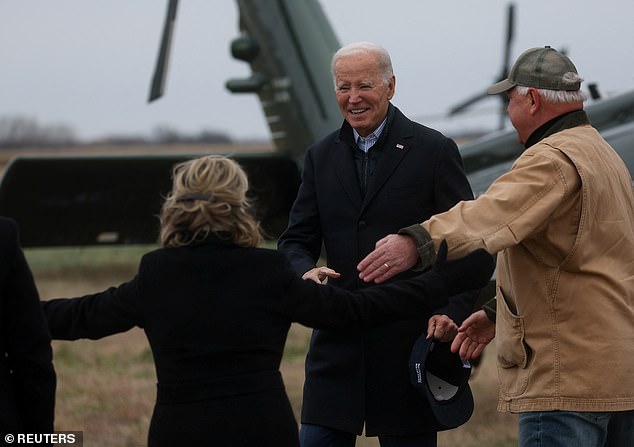 Governor Walz and his wife Gwen greet Biden in Northfield, Minnesota, on November 1, 2023.