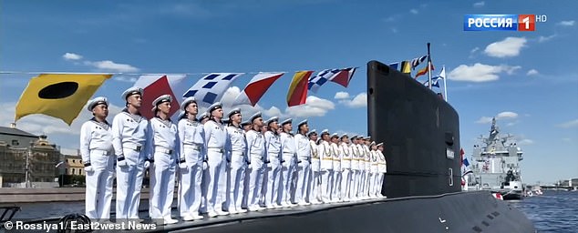 This image shows members of the Russian Navy during the Navy Day parade on July 28.