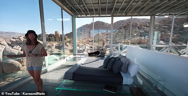 Designed by film producers Chris and Roberta Hanley, the 5,500-square-foot home is constructed of mirrored panels that reflect the desert landscape.