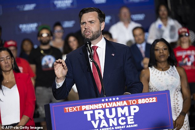 Sen. JD Vance holds a news conference in Philadelphia, Pennsylvania, before Harris and Walz appear in the city for their first joint campaign rally.