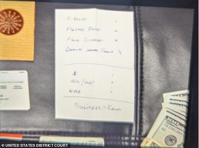 The images show the notes he made on one of the napkins, which was recovered during the investigation.