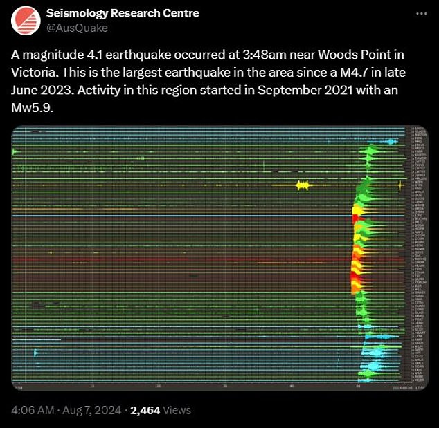 The Seismological Research Center said the quake was the largest to hit the region since June 2023 (pictured)