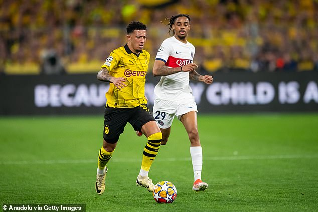 Sancho shone against PSG in last season's Champions League semi-final representing Borussia Dortmund