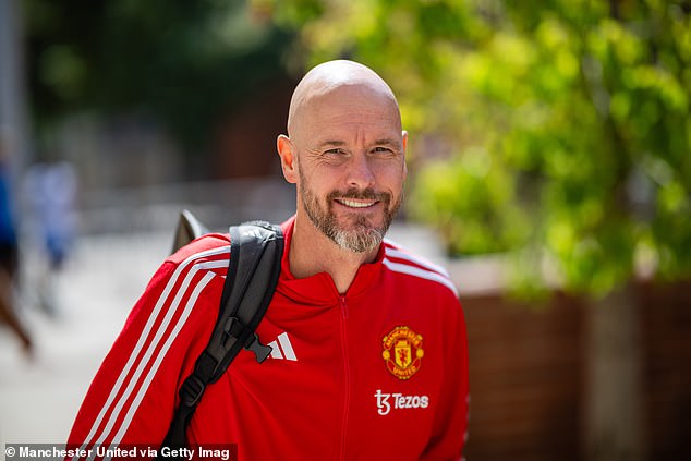 Sancho was banned from United's first team last year when he attacked manager Erik ten Hag (pictured)