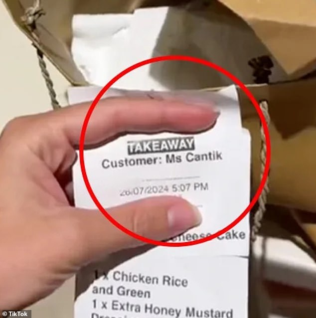 Montana said she nearly cried after the waiter told her the name on the receipt (pictured) referred to her.