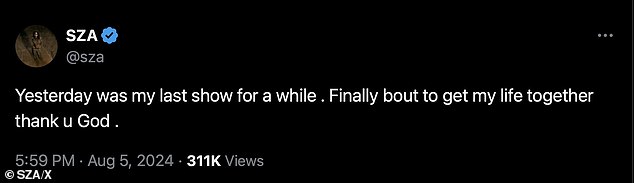 The 34-year-old alternative R&B singer, who boasts 39 million followers on social media, tweeted on X: 