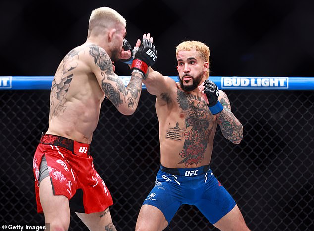 Serhiy Sidey fights Ramon Taveras of the United States in a bantamweight bout.