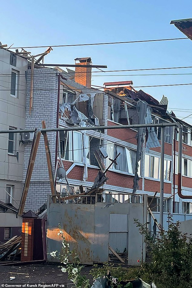 Damage to buildings allegedly caused during a Ukrainian attack on the border on Tuesday