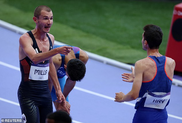 Immediately after the race, Mills spotted Hay and pointed directly in his direction.