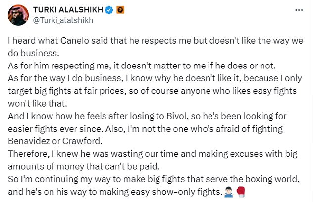 Alalshikh took to social media to deliver a blunt verdict on what he thought about Alvarez.