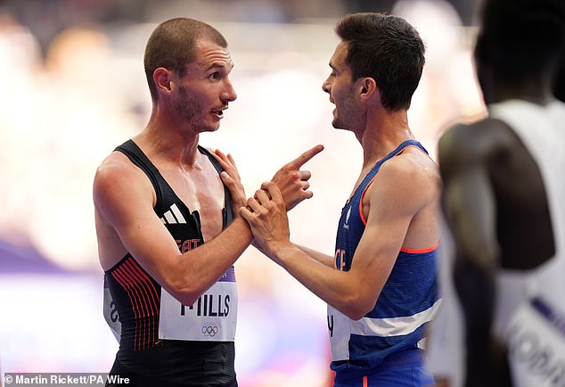 Britain's George Mills and France's Hugo Hay after the men's 5000m heats