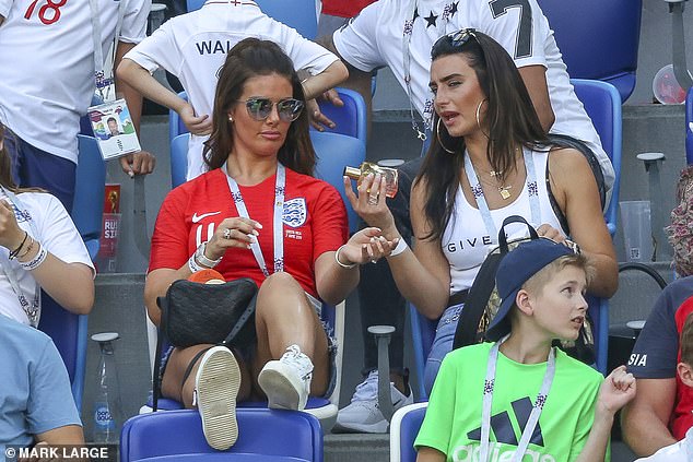 Rebekah Vardy, left, with Annie Kilner, Kyle Walker's wife, during the 2018 World Cup