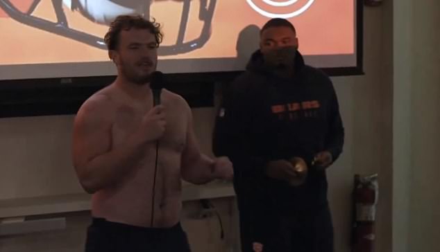 Benedet stripped naked to sing 'God Bless the USA' during a Bears rookie talent show