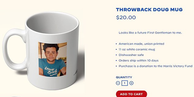 On Friday, coffee mugs emblazoned with the image of a handsome second gentleman, Doug Emhoff, who is noticeably younger, slimmer and has longer hair, went on sale at kamalaharris.com.