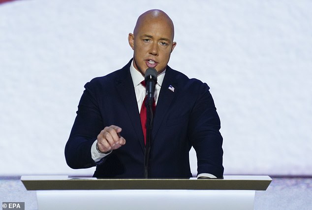 Rep. Brian Mast, R-Fla., speaks at the Republican National Convention in July. He, along with many other conservatives, were among those calling out Walz 