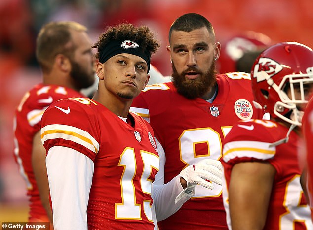 Travis Kelce (right) echoed Patrick Mahomes (left) in offering his support for Harrison Butker