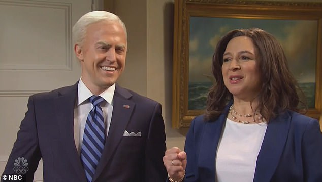 Amid rumors that Maya Rudolph will reprise her role as Harris on the show during the 2024 presidential race, many were left guessing who her scene partner will be on SNL's political skits this election season; photographed in 2021