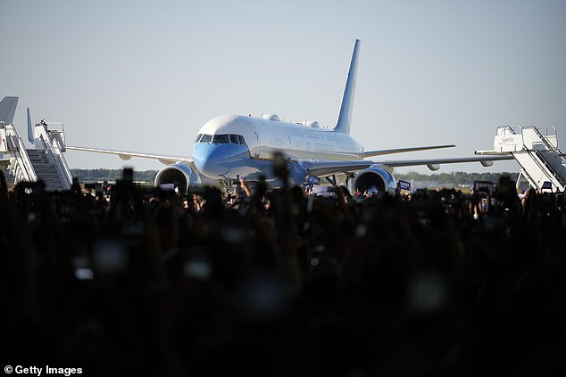 Air Force Two arrives at Kamala Harris and Tim Walz rally in Detroit