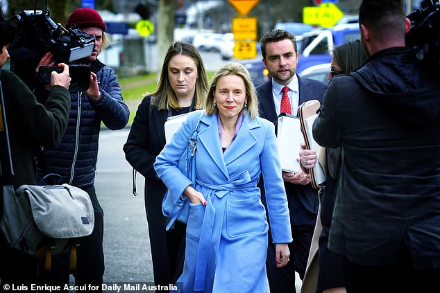 Stephenson's lawyer, Moya O'Brien (centre), declined to answer any questions as he left Ballarat Magistrates Court on Thursday.