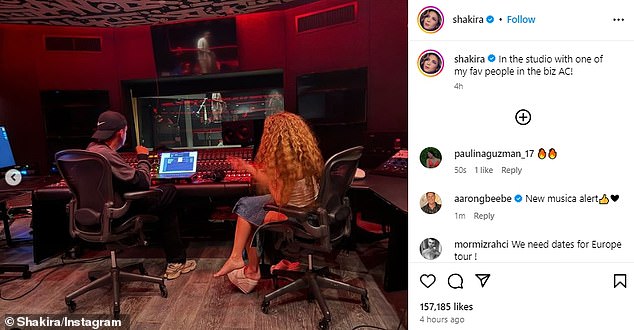 The 47-year-old pop star, who boasts 299 million followers on social media, shared two snaps of herself working with music producer AC, also known as Alexander Castillo.