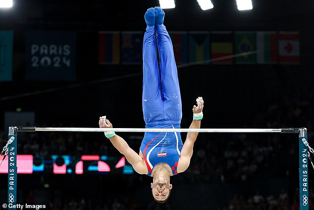 Croatian gymnastics star Tin Srbic left nothing to chance when he competed in the men's horizontal bar final.