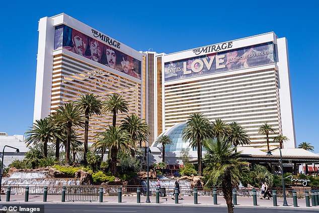 Airbnb is now warning of signs of slowing demand from US customers, suggesting a possible shift in travel trends towards the more classic form of travel: hotels (pictured: Mirage hotel in Las Vegas)