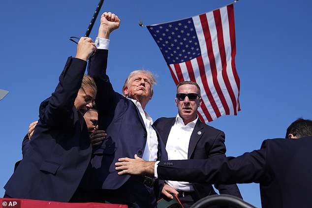 Former President Donald Trump raised his fist moments after being injured in a shooting at a Pennsylvania rally on July 13.