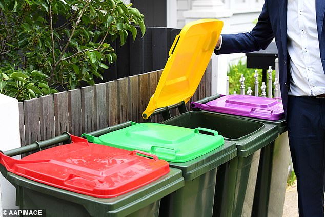 Victorian councils could transition to a four-bin system (pictured), including a new glass bin with a purple lid, by 1 July 2027, three years earlier than the original 2030 plan.