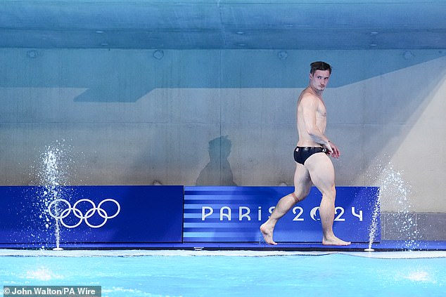 Jack Laugher of Team GB after diving in the men's 3m springboard final at the Paris Aquatics Centre