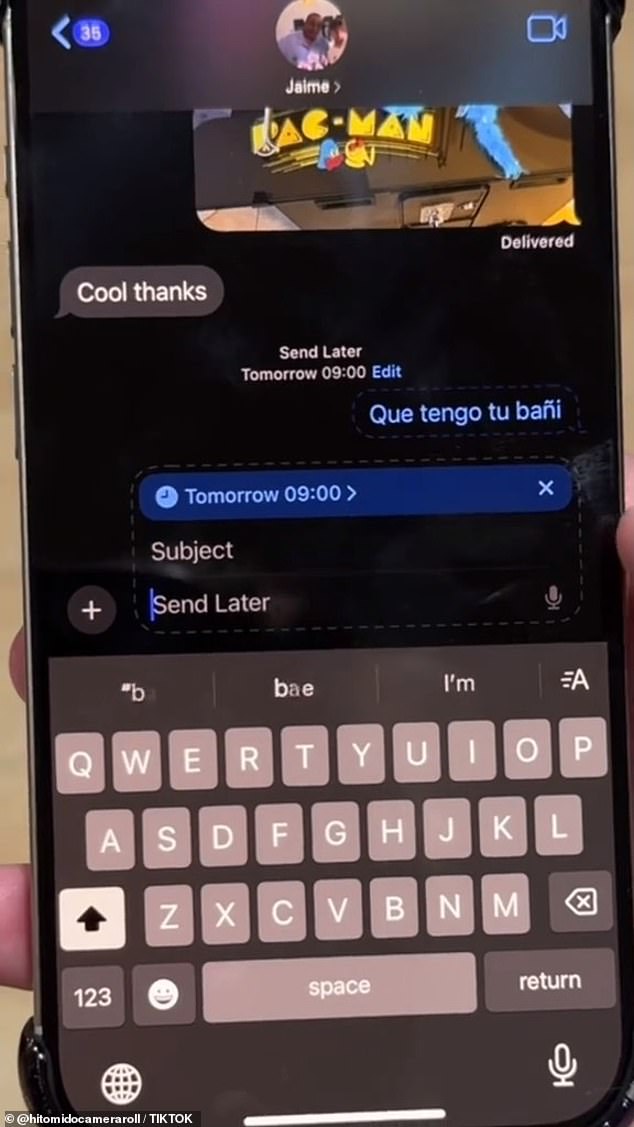 On TikTok, Tyler Morgan demonstrates how to schedule text messages.