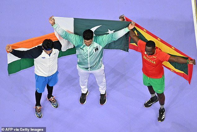 India's Neeraj Chopra (left) finished second in the event, while Grenada's Anderson Peters took bronze.