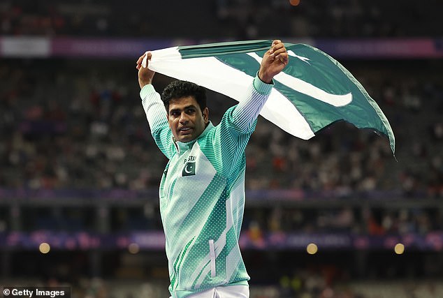 The throw marked Pakistan's first Olympic gold since the men's field hockey team won at Los Angeles in 1984.