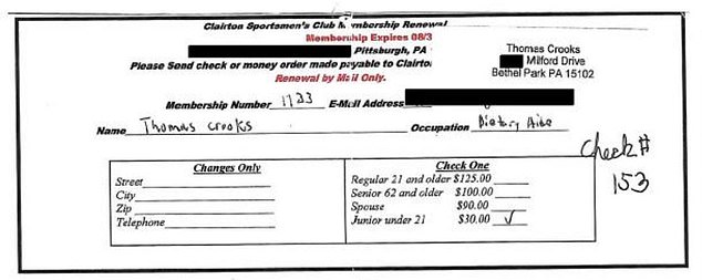 A membership card of the Clairton Sportsmen's Club reveals that Crooks was a 