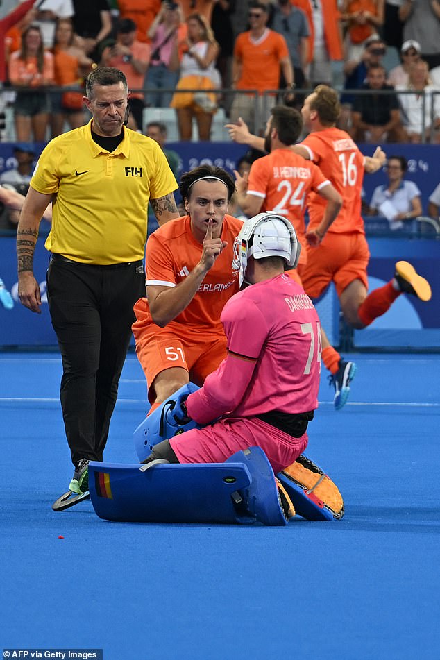 Dutch star Duco Telgenkamp mocked German goalkeeper Jean-Paul Danneberg after sealing victory in a dramatic penalty shootout