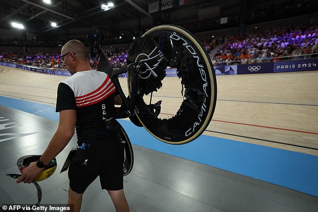 Belgian Degrendele's bike has its rear wheel destroyed