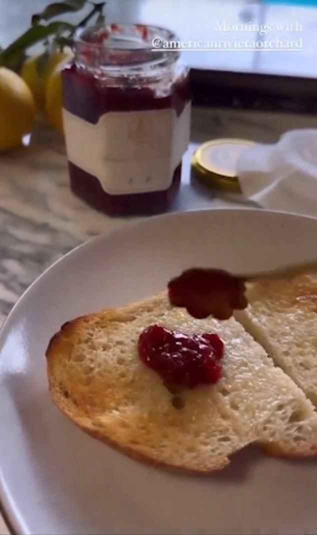 Posting on social media, someone spreads American Riviera Orchard jam on their toast