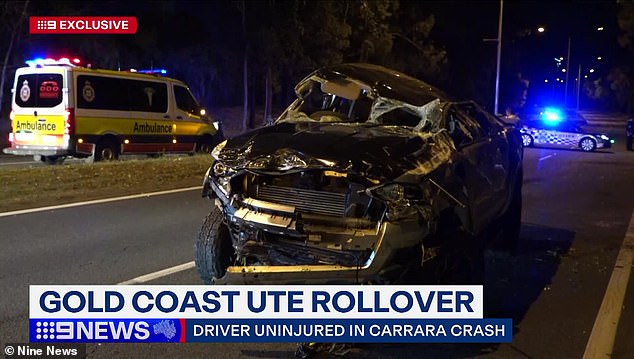 Azzopardi said the 37-year-old man who was driving the truck when it crashed into a fence and overturned was unharmed. Pictured: the devastated vehicle