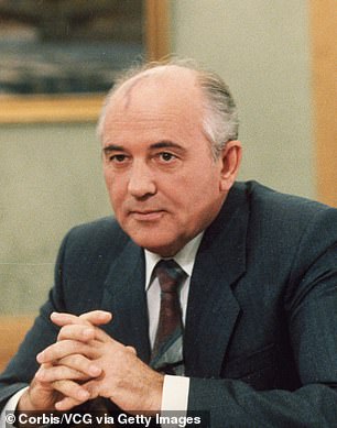 Former USSR leader Mikhail Gorbachev appears in the photo