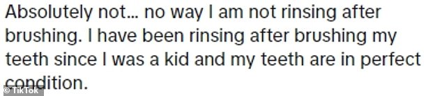 Many were left stunned by her claims, while some viewers vowed to keep rinsing off the toothpaste after brushing their teeth. 