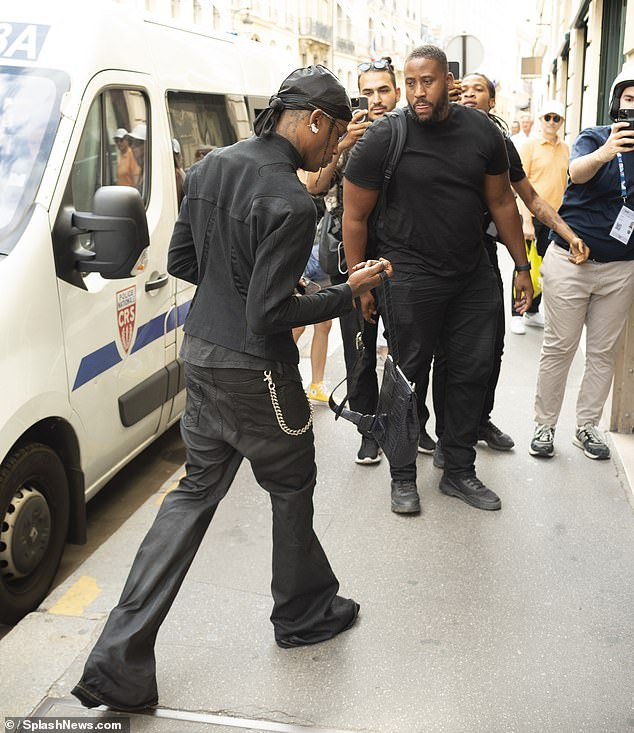 Travis Scott arrives at his hotel in Paris ahead of the Olympics