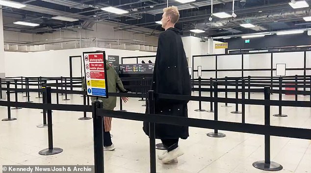 YouTuber Joshua's coat (pictured) managed to carry a variety of holiday essentials including tea bags, shorts and underwear, a beach ball, a chewable toothbrush, a fork, shampoo and conditioner.