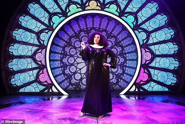 The 36-year-old, who landed the lead role in the production, opted for a latex nun's habit as she performed numbers from the popular musical.