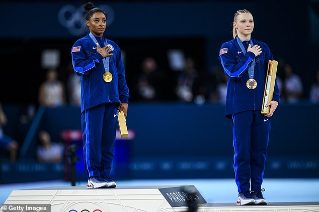 She also won gold on vault (see above) and a silver medal in the floor routine.