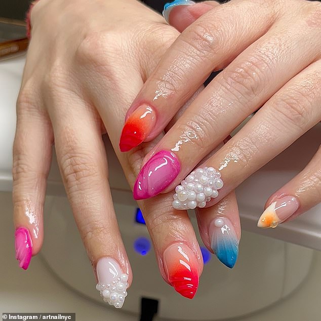 Sataya Stone, owner of Art Nail NYC (above), told FEMAIL that 'in a big city like New York, someone can expect to pay anywhere from $90 to $200 or more for a nail design or elaborate manicure.'