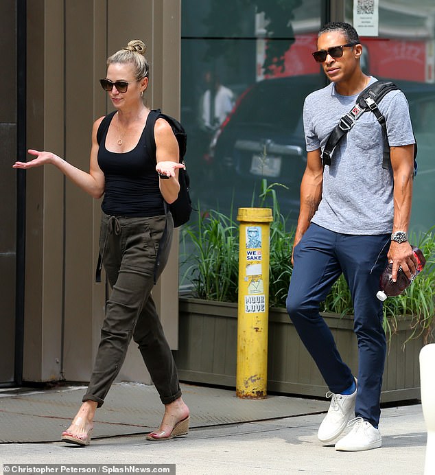 Amy Robach and TJ Holmes appeared to be in the middle of a tense conversation when they were spotted out and about in New York City on Tuesday.