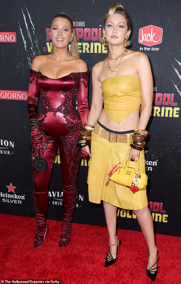 She also borrowed items from her friend Gigi Hadid, who she was pictured with last month attending the premiere of Deadpool & Wolverine.