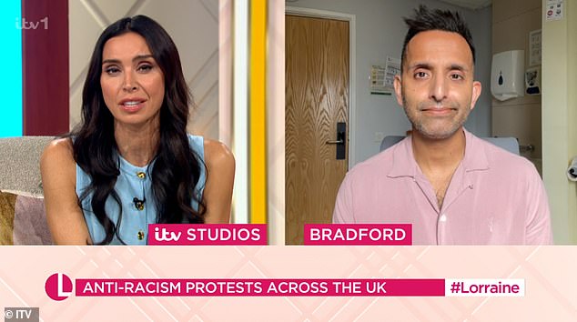 Dr Amir, pictured right, speaks to Lorraine presenter Christine Lampard. He decided to speak out about the riots, despite having received criticism in the past for speaking out on racial issues.