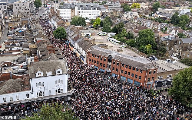 A huge crowd of anti-racism protesters in Walthamstow, vastly outnumbering the hateful thugs who planned to protest outside an immigration centre.