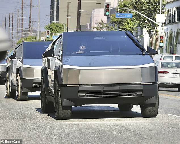 The couple was spotted arriving at their new 7,042-square-foot store on Melrose Avenue in their Tesla Cybertruck.