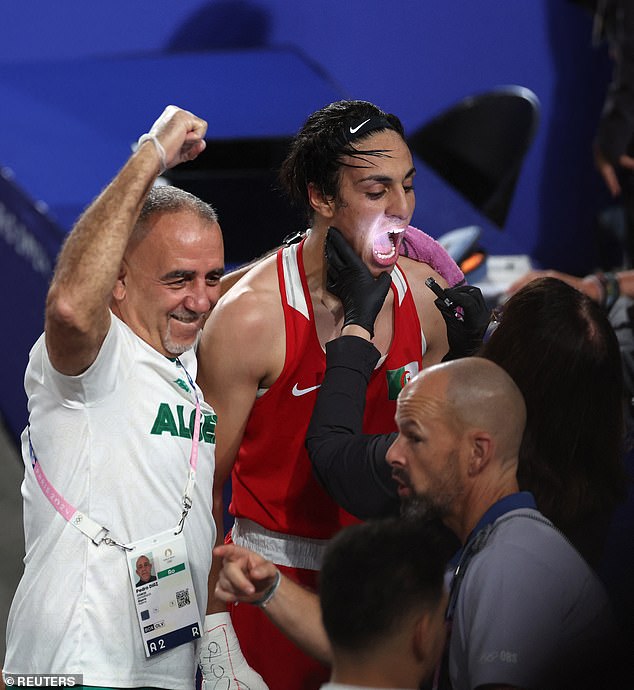 Algeria's Imane Khelif is examined after the match against China's Liu Yang